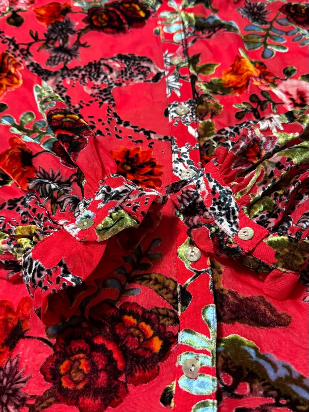 NWT John Mark Magic Moments Plus 1X Red Floral Burnout Velvet Button Blouse Boho - Picture 9 of 13